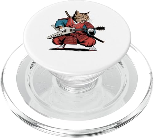 Japan Kawaii Katze Samurai spielt Gitarre Rock Star Rock Roll PopSockets PopGrip für MagSafe von Warrior Vintage Japanese Samurai Cat tshirt