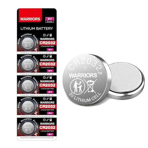 Warriors 5X 2032 Batterie Knopfzellen CR2032 Batterien 3V, kindersichere Verpackung, für den Einsatz in Schlüsselanhängern, Waagen, medizinischen Geräten von Warriors