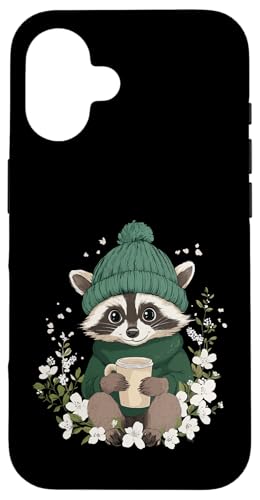 Waschbär Frauen Kaffee Deko Kinder Raccoon Mädchen Waschbär Hülle für iPhone 16 von Waschbär Damen Kleidung Herren Raccoon Kaffee Deko