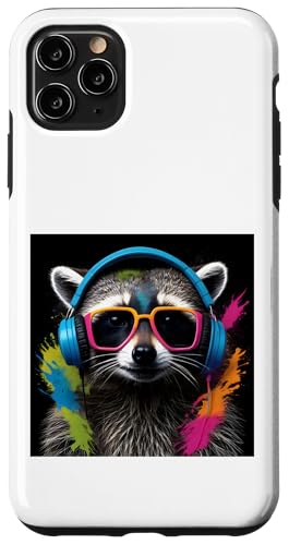 Hülle für iPhone 11 Pro Max Waschbär-Kopfhörer, Sonnenbrille, Musik, lebendige von Waschbär-Kopfhörer, Sonnenbrille, Musik, lebendige