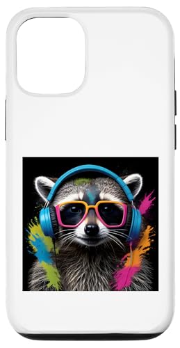 Hülle für iPhone 12/12 Pro Waschbär-Kopfhörer, Sonnenbrille, Musik, lebendige von Waschbär-Kopfhörer, Sonnenbrille, Musik, lebendige