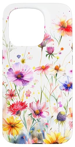 Hülle für iPhone 15 Pro Aquarellmalerei Wildblumen niedlich botanisch von Watercolor Painting Wildflowers Designs