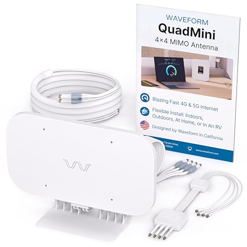 Waveform QuadMini: 4x4 MIMO Low-Profile-Antennen-Set, externe Antenne für 4G/5G Router und Gateways, für T-Mobile Home Internet, Verizon, AT&T, 25,4 cm SMA-Kabel, U.FL-Adapter, Fenstereingang von Waveform