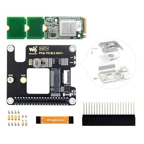 Waveshare Hailo-8 M.2 AI Accelerator Module with PCIe to M.2 Adapter Board for Raspberry Pi 5, Based On The 26TOPS Hailo-8 AI Processor, Compatible with Linux/Windows Systems von Waveshare