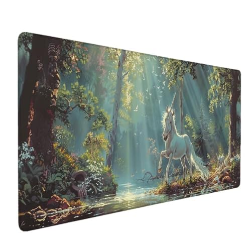 Mauspad XXL – 1200 x 600 x 3mm Gaming Mousepad – rutschfest und Wasserdicht – Vernähte Kanten Mouse Pad Verbessert Geschwindigkeit, Mausmatte für PC, Büro, Laptop, Computer – (GrüN, Einhorn) 1-S von Waxonle