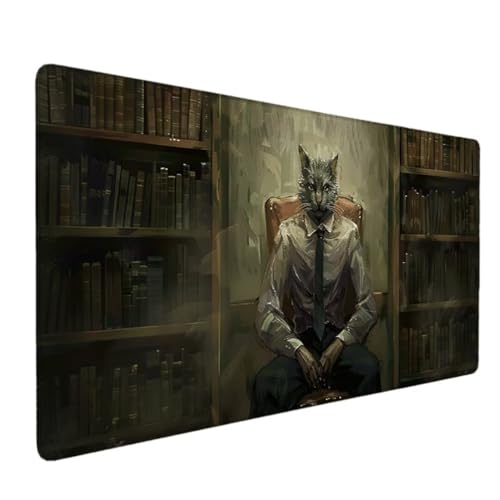 Mauspad XXL 1200x600x3mm, Schreibtischunterlage Optimiert für Gaming-Sensoren, Mäßige Oberflächenreibung, Rutschfeste Mausmatte, Mac-PC-Gaming-Zubehör, WassXerdicht Anti-Rutsch (Grau, Katze) 5-O von Waxonle