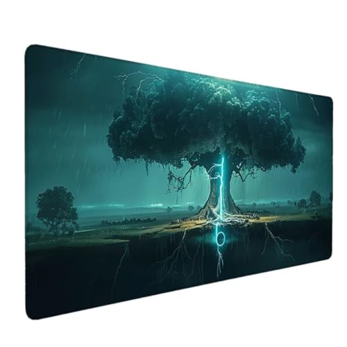 Mauspad XXL – 800 x 400 x 3mm Gaming Mousepad – rutschfest und Wasserdicht – Vernähte Kanten Mouse Pad Verbessert Geschwindigkeit und Präzision, Mausmatte für PC, Büro, Computer – (Blau, Baum) Z-4 von Waxonle