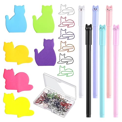 Briefpapier mit Katzenmotiven, 30 Metall-Büroklammern, 6 Gelstifte, 6 Farben, selbstklebendes Notizpapier für Studenten, Erwachsene, Schule Briefpapier mit Katzenmotiven, 30 Metall-Büroklammern, 6 Gelstifte, 6 Farben, selbstklebendes Notizpapier für Studenten, Erwachsene, Schule von Wayfadacc