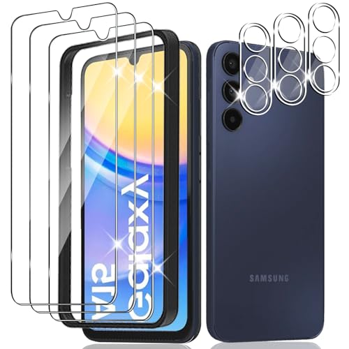 Wayneer Schutzfolie für Samsung Galaxy A15 4G / 5G für Panzerglas mit Rahmen Positionierhilfe, 3 Stück Panzer Schutz Glas & 3 Stück Kameraschutz, Anti-Kratzen Folie 9H Härte HD Panzerfolie von Wayneer