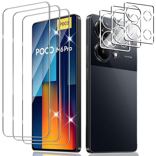 Wayneer Schutzfolie für Xiaomi POCO M6 Pro 4G für Panzerglas, 3 Stück Panzer Schutz Glas + 3 Stück Kamera Panzerfolie, Anti-Kratzen Folie 9H Härte HD Schutzglas Displayfolie von Wayneer