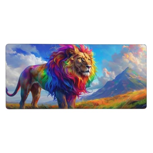 Gaming Mousepad XXL Farbe, Mauspad Löwe Schreibtischunterlage 1000x500x3mm Mauspad Gaming, rutschfeste Gummibasis, Nahtlose Kantenfür, für PC Laptop Verbessert Präzision und Geschwindigkei t-129 von Wcusmmog