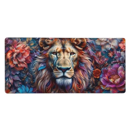 Gaming Mousepad XXL Farbe, Mauspad Löwe Schreibtischunterlage 1500x800x3mm Mauspad Gaming, rutschfeste Gummibasis, Nahtlose Kantenfür, für PC Laptop Verbessert Präzision und Geschwindigkei t-155 von Wcusmmog