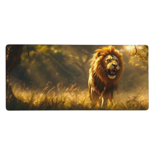 Gaming Mousepad XXL Gelb, Mauspad Löwe Schreibtischunterlage 900x400x3mm Mauspad Gaming, rutschfeste Gummibasis, Nahtlose Kantenfür, für PC Laptop Verbessert Präzision und Geschwindigkei t-68 von Wcusmmog