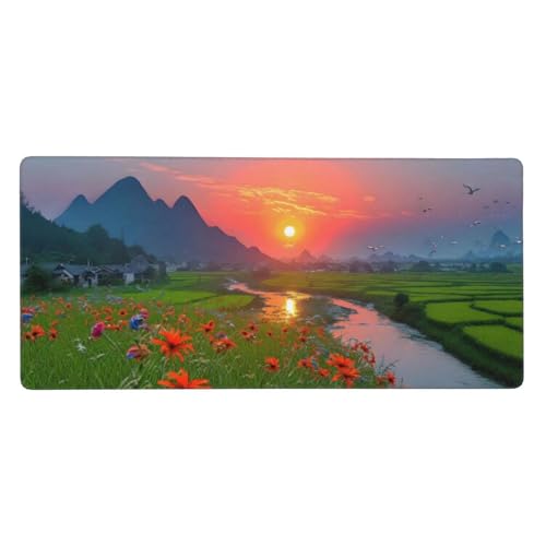 Gaming Mousepad XXL Grün, Mauspad Gebirge Schreibtischunterlage 1200x600x3mm Mauspad Gaming, rutschfeste Gummibasis, Nahtlose Kantenfür, für PC Laptop Verbessert Präzision und Geschwindigkei t-358 von Wcusmmog