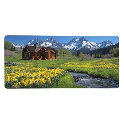 Gaming Mauspad, Grün Mousepad XXL 900x400x3mm Mousepad Gaming Holzhaus, Schreibtischunterlage Mit Kantenschutz, Wasserabweisend Maus Pad Gaming Zubehör Verbessert Präzision und Geschwindigkei-z645 von Weaejoan