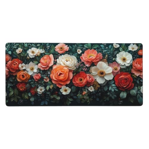 Gaming Mauspad, Rot Mousepad XXL 1200x600x3mm Mousepad Gaming Blume, Schreibtischunterlage Mit Kantenschutz, Wasserabweisend Maus Pad Gaming Zubehör Verbessert Präzision und Geschwindigkei-z513 von Weaejoan