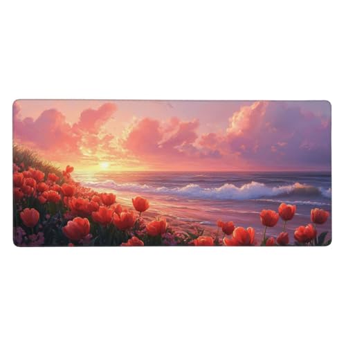 Gaming Mauspad, Rot Mousepad XXL 1200x600x3mm Mousepad Gaming Strand, Schreibtischunterlage Mit Kantenschutz, Wasserabweisend Maus Pad Gaming Zubehör Verbessert Präzision und Geschwindigkei-z505 von Weaejoan