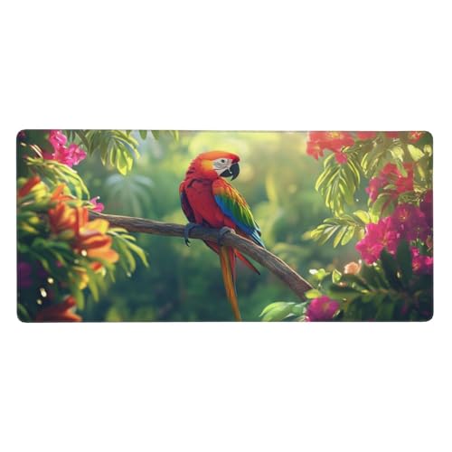 Rot Mousepad XL 1200x600mm/120x60cm Groß Gaming Mauspad Papagei, Schreibtischunterlage Mit Anti-Rutsch Basis,Tischunterlage Large Size, für Gaming Office Home Zubehör, Geschenke für Männer-z518 von Weaejoan