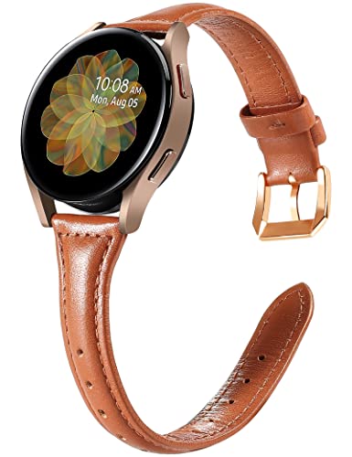 Wearlizer Armband Kompatibel mit Samsung Galaxy Watch 6/7/4/5 40mm 44mm, 20mm Leder Ersatzarmband für Watch 6 Classic/Watch 5 Pro/Watch 4 Classic/Watch Active 2/Galaxy Watch 3 41mm, Brown/Rosegold von Wearlizer