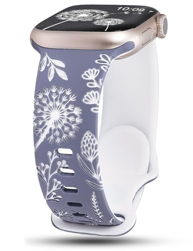 Wearlizer Floral Gravierte Kompatibel mit Apple Watch Armband 41mm 40mm 42mm 38mm Damen, Silikon Sport Blumenmuster Sportarmband für iWatch Strap Serie 10 9 8 7 6 5 4 3 2 1 SE von Wearlizer