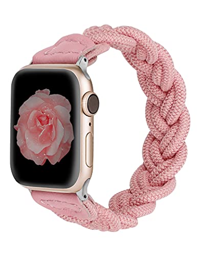 Wearlizer Kompatibel mit Apple Watch Armband 40mm 41mm 42mm 38mm Elastische Geflochtene Solo Loop Strap Stretchy Gewebtes Ersatzzubehör für iWatch Series SE 10 9 8 7 6 5 4 3 2 1, Rosa M von Wearlizer