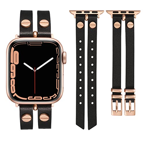 Wearlizer Lederarmbänder Kompatibel mit Apple Watch Armband 41mm 40mm 38mm Frauen, Double-Row Design mit Nieten Dekoration Stilvolles Armband für iWatch Series 10 9 8 SE 7 6 5 4 3 2 1 von Wearlizer