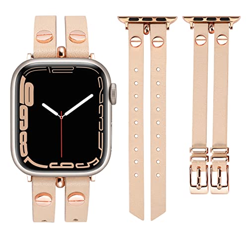 Wearlizer Lederarmbänder Kompatibel mit Apple Watch Armband 41mm 40mm 38mm Frauen, Double-Row Design mit Nieten Dekoration Stilvolles Armband für iWatch Series 10 9 8 SE 7 6 5 4 3 2 1 von Wearlizer