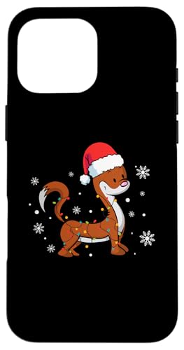 Hülle für iPhone 16 Pro Max Wiesel mit Weihnachtsmannmütze, Schneeflocken, Weihnachtsbeleuchtung von Weasel Santa Claus Christmas Apparel