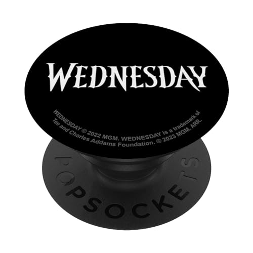 Wednesday TV Show Original Black & White Text Logo PopSockets mit austauschbarem PopGrip von Wednesday