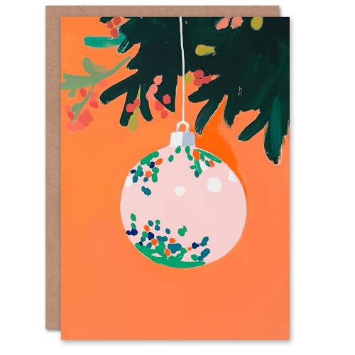 Wee Blue Coo Greeting Card Bauble Reflecting Decorated Tree Modern Abstract Blank For Him Or Her Art Xmas Christmas Card von Wee Blue Coo