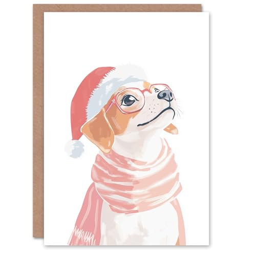 Wee Blue Coo Greeting Card Cute Dachshund Santa Hat Pink Glasses Dog Lover Blank For Him Or Her Art Xmas Christmas Card von Wee Blue Coo