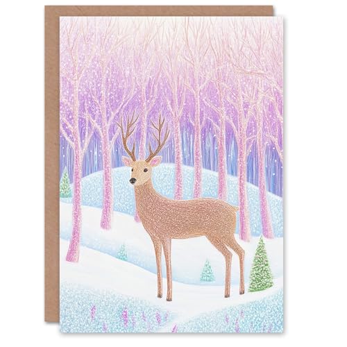 Wee Blue Coo Greeting Card Reindeer in Pastel Colour Magical Winter Forest For Child Kids Xmas Christmas Card von Wee Blue Coo