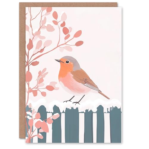 Wee Blue Coo Greeting Card Winter Robin Bird On Garden Fence Watercolour Blank For Him Or Her Art Xmas Christmas Card von Wee Blue Coo