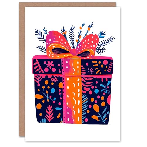 Wee Blue Coo Greeting Card Wrapped Present Vibrant Abstract Floral Pattern Blank For Him Or Her Art Xmas Christmas Card von Wee Blue Coo