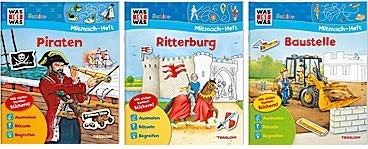 Was ist Was Junior Mitmach-Hefte drei Bände im Geschenkset Piraten / Ritterburg / Baustelle von Wegmann