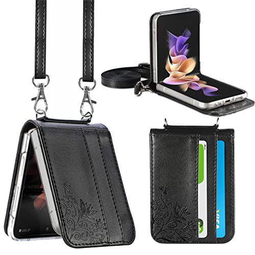 Hülle für Samsung Galaxy Z Flip 4 Handykette Handyhülle mit Band zum Umhängen PU Brieftasche Leder Case mit Kartenfach Schutzhülle für Samsung Flip 4 von WeiCase