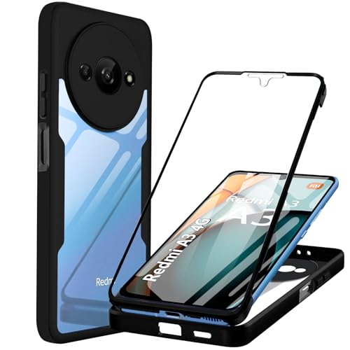 WeiCase Hülle für Xiaomi Redmi A3 4G, Transparent 360 Grad Rundumschutz Schutzhülle mit Integriertem Displayschutz Stoßfest Ultradünn Silikon Handyhülle für Redmi A3 4G, Schwarz von WeiCase