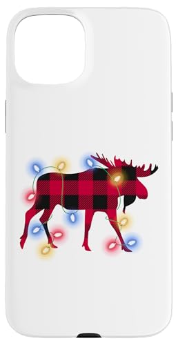 Hülle für iPhone 15 Plus Weihnachten Elch Weihnachtsbeleuchtung red plaid von Weihnachten Elch Weihnachtsbeleuchtung red plaid