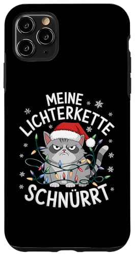 Hülle für iPhone 11 Pro Max Weihnachten Tee Katze Lichterkette Lustig Geschenk Fun von Weihnachten Lustiger Fun Spruch Katzen Tee