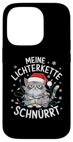 Hülle für iPhone 14 Pro Weihnachten Tee Katze Lichterkette Lustig Geschenk Fun von Weihnachten Lustiger Fun Spruch Katzen Tee