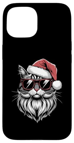 Hülle für iPhone 15 Cooles Weihnachtsshirt Katze Weihnachtsmann Weihnachten Fun von Weihnachten Shirt Nikolaus Weihnachtsoutfit Lustig