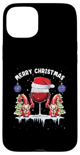 Hülle für iPhone 15 Plus Glas Rotwein Lustige Wichtel Gnome Weihnachten Weihnachts von Weihnachtoutfit Weihnachtsshirt Herren & Damen