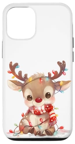 Hülle für iPhone 12/12 Pro Kleines Rentier "Rudolf" mit Schal und Lichterkette von Weihnachtsmotive mit Tieren