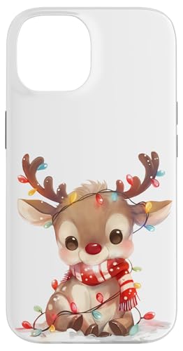 Hülle für iPhone 14 Kleines Rentier "Rudolf" mit Schal und Lichterkette von Weihnachtsmotive mit Tieren