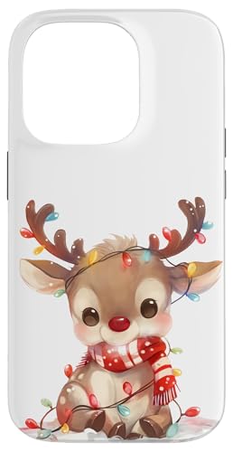 Hülle für iPhone 14 Pro Kleines Rentier "Rudolf" mit Schal und Lichterkette von Weihnachtsmotive mit Tieren