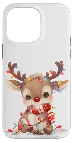 Hülle für iPhone 14 Pro Max Kleines Rentier "Rudolf" mit Schal und Lichterkette von Weihnachtsmotive mit Tieren