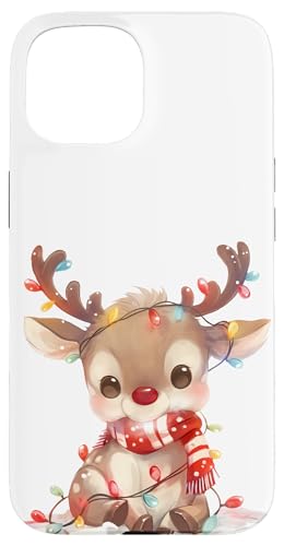 Hülle für iPhone 15 Kleines Rentier "Rudolf" mit Schal und Lichterkette von Weihnachtsmotive mit Tieren