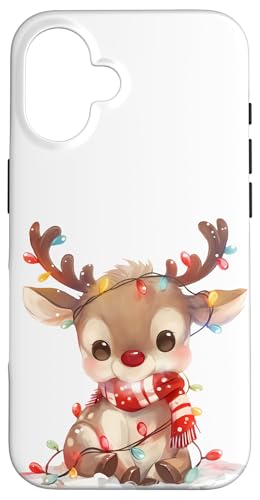 Hülle für iPhone 16 Kleines Rentier "Rudolf" mit Schal und Lichterkette von Weihnachtsmotive mit Tieren