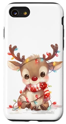 Hülle für iPhone SE (2020) / 7 / 8 Kleines Rentier "Rudolf" mit Schal und Lichterkette von Weihnachtsmotive mit Tieren