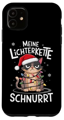 Hülle für iPhone 11 Weihnachten T-Shirt Katze Lichterkette Lustig Geschenk Fun von Weihnachtsshirt Lustiger Fun Spruch Katzen Shirt